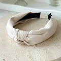 Minimalist beige knotted fabric headband featuring a stylish fine twill texture - Milk Yellow