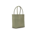 Grass green woven tote bag with a rectangular shape and cylindrical handles in a summer style - Small / Dark Green