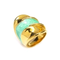 Übertriebener gewellter goldener Ring mit minzgrünem Emaille und feiner Wasserwellen-Struktur - US 6 / Gold Grün Emaille