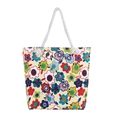 Ethnic style floral print canvas tote bag with thick cotton rope handles in beige - Six-Petal Flower
