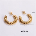 Golden spiral half-hoop earrings in 304 stainless steel with twisted texture, 23mm height - Twisted Spiral Half-Hoops (AMLEH144)