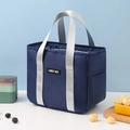 Insulated navy blue lunch bag with durable handles and front pocket storage - Navy Blue