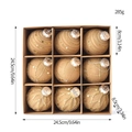 Set of 9 gold velvet Christmas balls with glitter patterns in a 24.5cm display box - Flocked Hand-painted Style