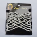Elastic magic hair comb with white round beads and clear faceted beads on display card - White