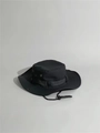 Detail of a black outdoor boonie hat featuring metal eyelets and adjustable chin strap - One Size / Dark Gray
