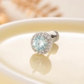 Silver titanium steel stud earring with light blue round zircon and halo of small diamonds - Light Sea Blue (A109-2)