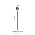 Retro matte silver finish long handle stainless steel round soup spoon, 20.3cm length - Long Handle Spoon