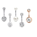5-piece belly button rings set with silver and rose gold finishes and cubic zirconia - Five-Piece Set