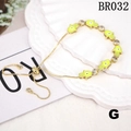 Detail of neon yellow Hamsa Hand charms and cubic zirconia on golden pull bracelet - Yellow