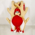 Set de decoración navideña para coche con astas de peluche marrón claro y nariz roja - Astas de Coche de Felpa Corta Caqui