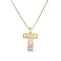 Two-tone gold plated initial T necklace with hammered texture and pavé zircon stones - Letter T