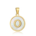 18k gold plated stainless steel round pendant with white shell and letter O detail - Letter O Style