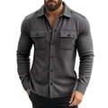 Men's slim fit fleece lined casual shirt jacket in dark grey with chest pockets - S / Dark Gray
