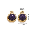 Ciondolo tondo in acciaio dorato con pietra naturale viola scuro per gioielli fai da te - Piccolo (13mm x 10mm) / Lapislazzuli