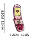 Detail of pink flip phone embroidery patch with size markers 8.5cm by 3.2cm - Pink Flip Phone (5)