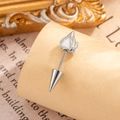 Minimalist silver screw back earring with cat ear spike and white gemstone inlay - A566-1# White (Single)