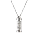 Detail view of a silver perfume bottle necklace filled with white crushed stones - White Turquoise