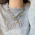 Colorful stone heart necklace with layered design and love pendant for women - Hip Hop Smiley Double Layer Style (X1203) / Silver Multi-Color Stone Necklace