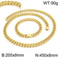 Ensemble collier et bracelet en acier inoxydable doré à mailles cubaines pour hommes - Ensemble Couleur Or 8mm (KS141859-Z)