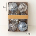 Set di sei palline di Natale da 8cm blu-grigio e trasparenti con paillettes e linee - 8cm (Confezione da 6) / Serie Blu