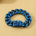 Men's blue plated stainless steel curb chain bracelet with skull charm buckle - Blue