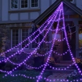 Groot paars lichtgevend spinnenweb voor Halloween buitenversiering en tuinfeesten - Alleen Driehoekig Net / 8-Functies US Stekker LED (Paars)