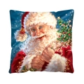 Detail of square Christmas pillowcase featuring Santa Claus holding a decorated tree - Santa and Christmas Tree (QJB6666) / 45x45cm Single-sided