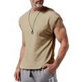 Detail of khaki men's sleeveless muscle T-shirt with premium cotton blend texture - S / Khaki