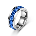 Detalle del anillo giratorio de acero inoxidable plateado con cadena de engranaje azul - US 7 / Plateado Azul
