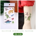 Kids dinosaur glitter tattoo sticker EG-116 with colorful cartoon T-Rex and dragon patterns - EG-116 (Glitter Dinosaur)