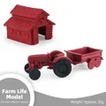 Miniature red farm tractor with trailer and farmhouse building set, 32g model - Tractor and Farm House Set 32g