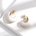 Minimalist C-shaped titanium steel earrings with golden base and white enamel finish - Gold Base / White