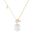 Elegant gold-finished necklace featuring baroque pearl pendants and T-bar toggle clasp - Square Baroque Pearl T-Bar Necklace (Gold)