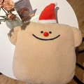 Detail of plush toast pillow with sherpa texture and festive red Christmas hat on white table - Brown Square (Pillow Style)