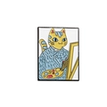 Spilla smaltata artistica gatto Van Gogh con tavolozza e pennelli su sfondo bianco - Gatto Autoritratto di Van Gogh