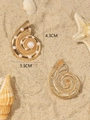 Detailed view of gold shell earrings with pearls and dimensions 4.3CM by 3.3CM - Simulated Gold White Artificial Pearl Conch Style (WEH5111)