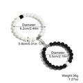 Magnetic heart couple bracelets with black and white polished beads in 6.2cm and 5.5cm size - White and Black Glossy Bead Magnetic Bracelet Set