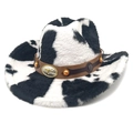 Cappello da cowboy in finta pelliccia con stampa mucca e fibbia a stella decorativa - M（56-58cm） / Corona Diritta Nero