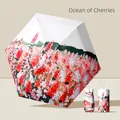 Mini floral oil painting pattern pocket umbrella with matching protective sleeve - Red Cherry (Mini Flat 6-Fold)