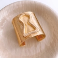 Vintage gold wide open bangle featuring branch textures and a unique keyhole emblem - Gold Keyhole Embossed Stripe Open Bangle (71#)