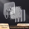 Transparent acrylic adhesive wall hook with stainless steel hanger, 50kg load capacity - Loading Capacity 50kg / 7*7 Transparent Large Hook