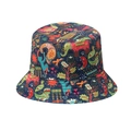 Ethnic fisherman hat with colorful elephant and floral print on deep blue canvas fabric - M (56-58cm) / Dark Blue Ethnic Style (B)