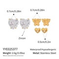 Detail showing dimensions and material of zircon heart and flower earring set - Heart Butterfly Zircon Set (YYE025377)