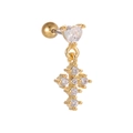 Detailopname van 18K vergulde hart-zirconia en kruis-piercing oorbellen op witte basis - EGD0848 Goud - Hart Kruis