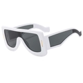 Futuristic white oversized wrap sunglasses with grey lenses and gold accents - White Frame Dark Grey Lens