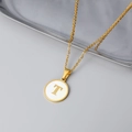 18K gold plated stainless steel initial T necklace with round white shell pendant - Letter T Style / Gold