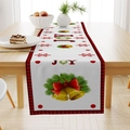 Christmas Joy table runner with red plaid edge and festive bell prints on wood table - Red JOY Bell Wreath (ZQ26-13)