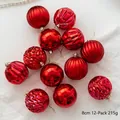 Lot de 12 boules de Noël rouges de 8 cm avec finitions rayées, facettées et brillantes - Lot de 12 8cm / Rouge