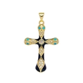 18K gold plated cross pendant with black enamel, turquoise and micro-set diamonds - Black Enamel Snake Cross