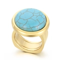 Chunky gold cocktail ring featuring a large round turquoise stone with natural veins - US 6 / Golden Textured Turquoise Style (KR107562-K)